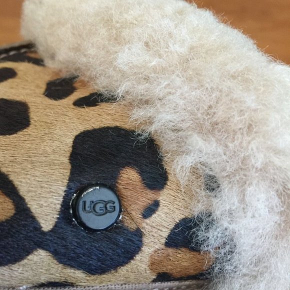 UGG SLIPPERS WOMENS 5 LEOPARD CALF HAIR LEATHER SCUFFETTE SLIP ON MULES HYGGE - Picture 6 of 16